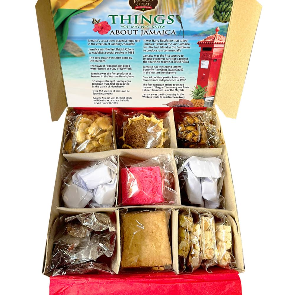 Reggae Carmella Jamaican Snacks Gift Box 480g – Authentic Island Treats Sampler with Peanut Brittle, Gizzada, Coconut Drops & More – Gourmet Jamaican Sweets for Gifting & Snacking – Freshly Sealed 100% Jamaican Made