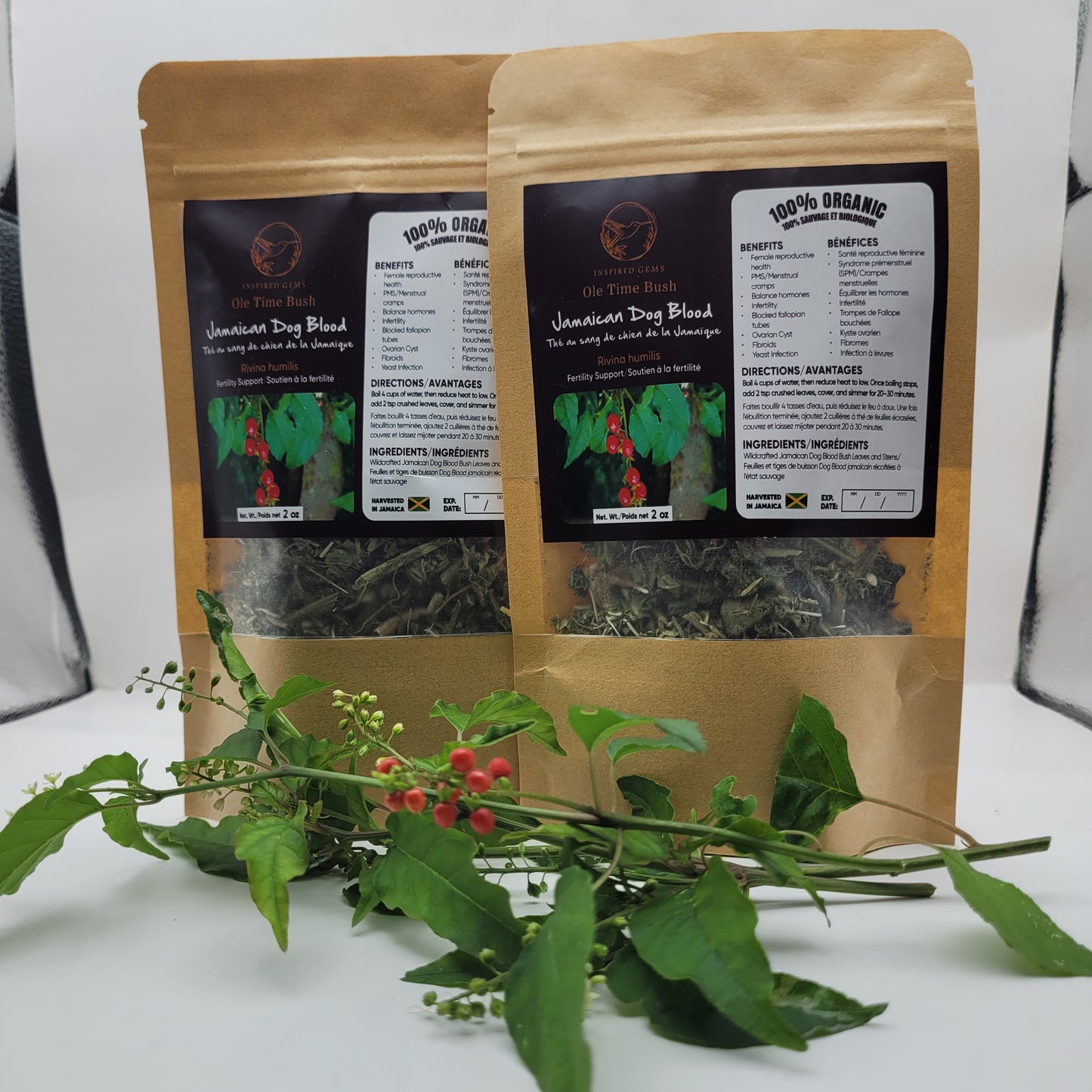 Organic Jamaican Dog Blood Tea – 4oz (2 x 2oz Packs) | Wildcrafted Rivina Humilis | Traditional Jamaican Herbal Tea | Handpicked Bush Tea | Inspired Gems