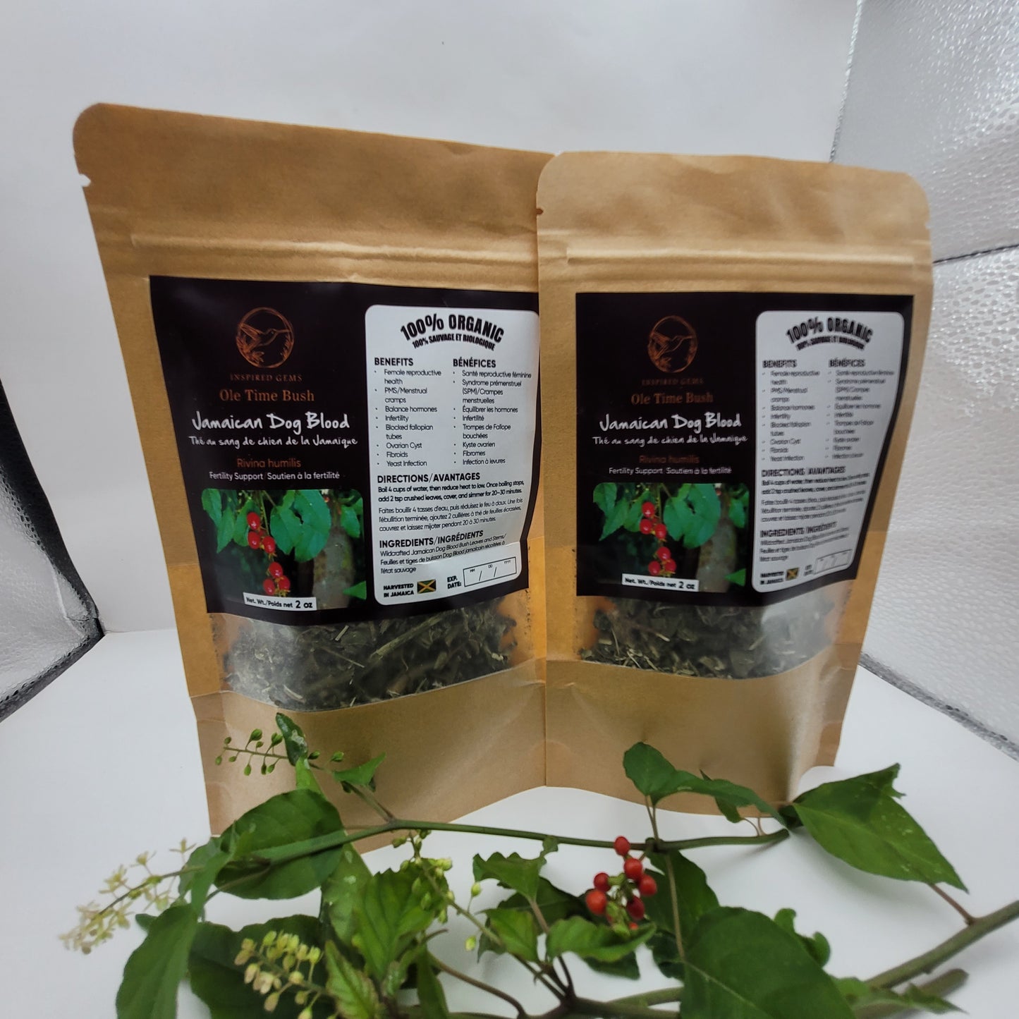 Organic Jamaican Dog Blood Tea – 4oz (2 x 2oz Packs) | Wildcrafted Rivina Humilis | Traditional Jamaican Herbal Tea | Handpicked Bush Tea | Inspired Gems