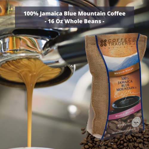 Coffee Traders 100% Jamaica Blue Mountain Coffee Beans – Premium Whole Bean Coffee – 16oz Bag – Rich, Smooth, and World-Famous Jamaican Coffee