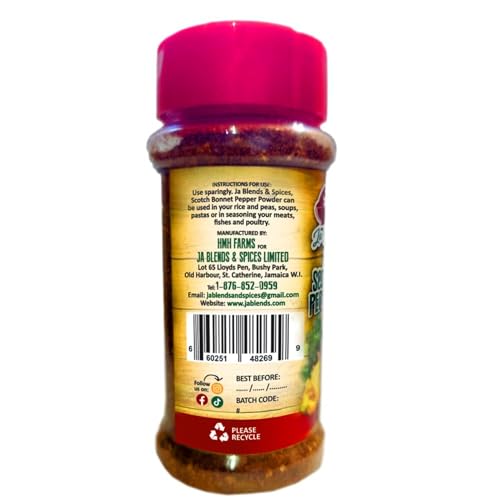 Jamaican Scotch Bonnet Pepper Powder – 1.9 oz Jar (1 pack only) – Authentic Ground Hot Pepper Spice for Cooking, Seasoning & Marinades – JA Blends and Spices