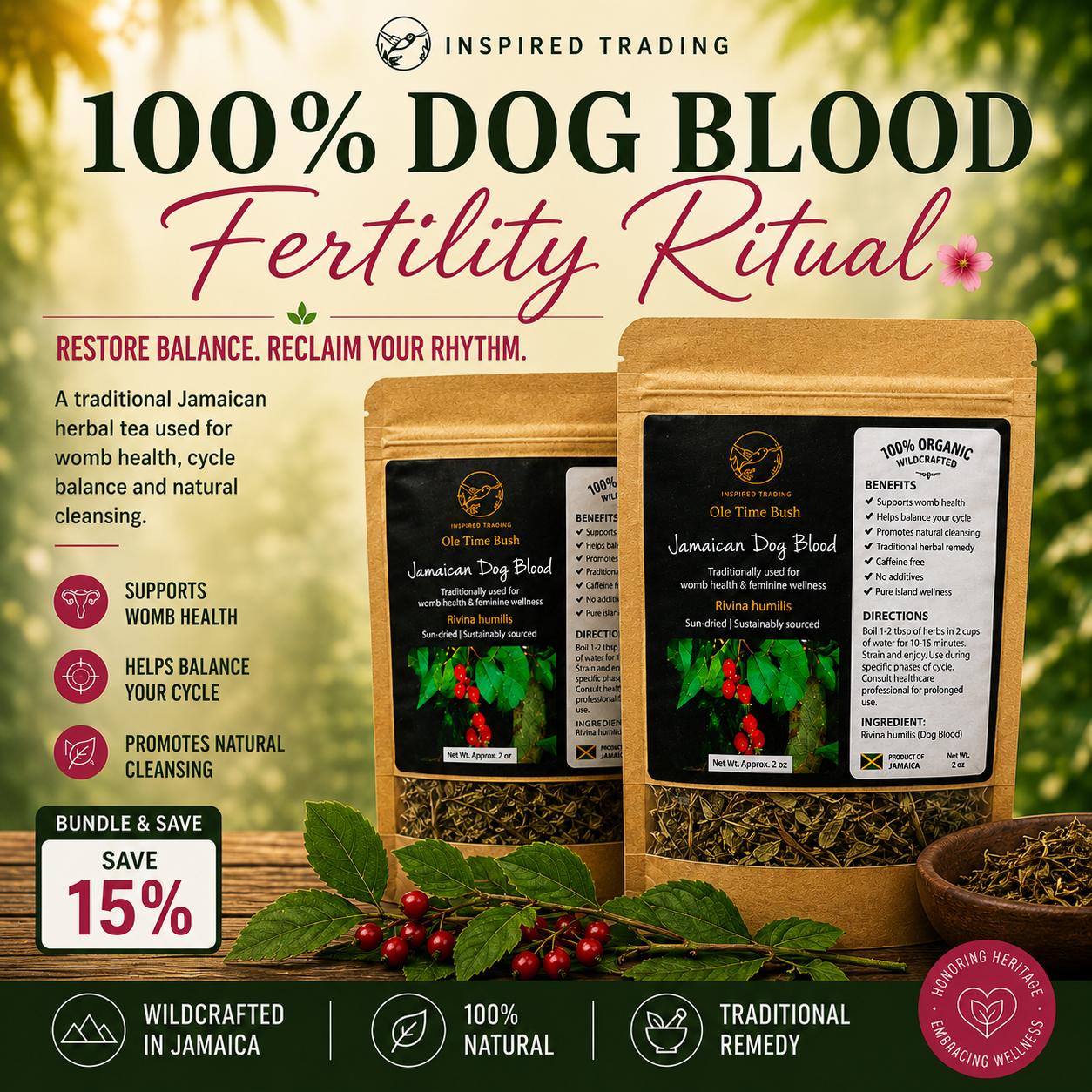 Dog Blood Bush tea herb for womb wellness and natural fertility support