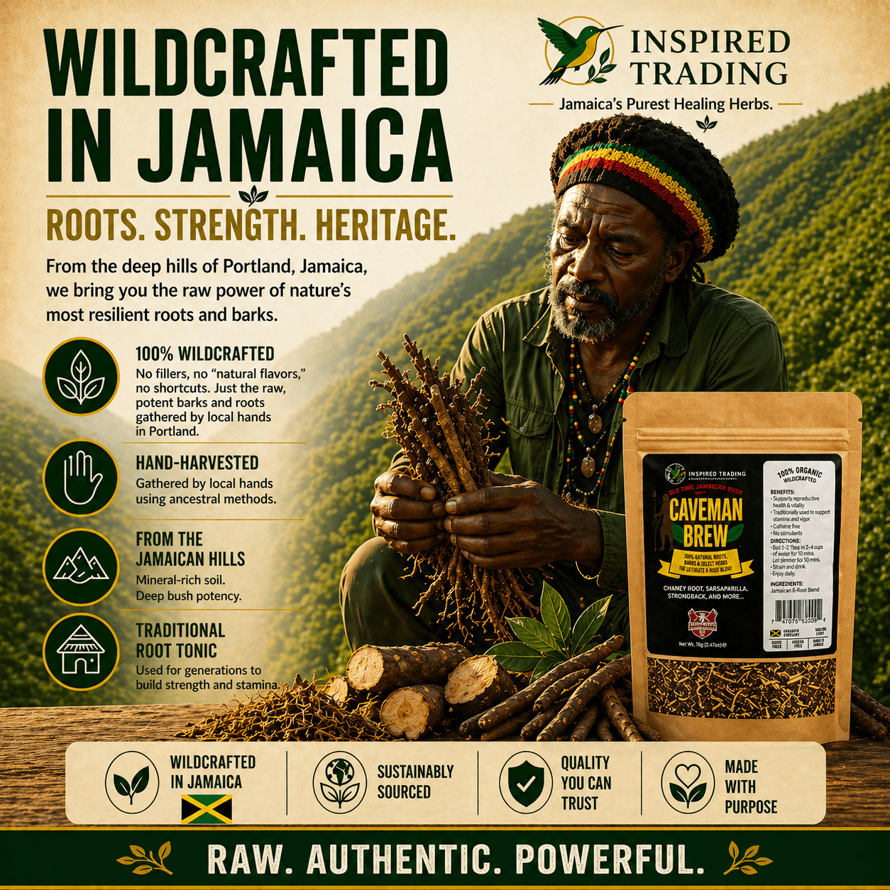 Authentic Jamaican Caveman Brew | The 8 - Root Vitality Ritual - Ship in 24hrs - Available in US & CA - Inspired Trading