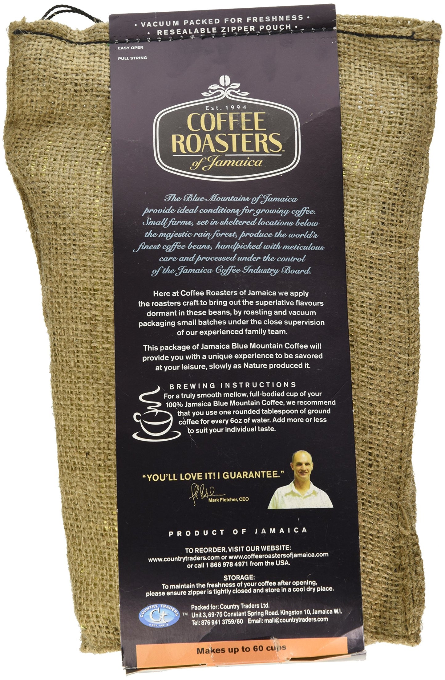 100% Jamaica Blue Mountain Coffee – 16oz Whole Beans – Premium Jamaican Roast by Coffee Roasters of Jamaica – Smooth, Rich Flavor – Authentic Island-Grown Beans