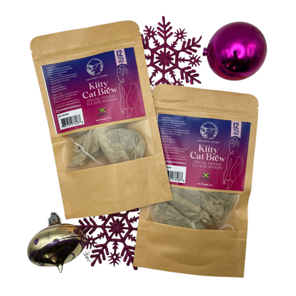 Kitty Kat Brew Tea – 100% Organic Jamaican Herbal Tea for Women (2-Pack, 24 Bags) | Supports Mood, Arousal & Female Vitality | Fevergrass, Damiana, Medina, Rosemary