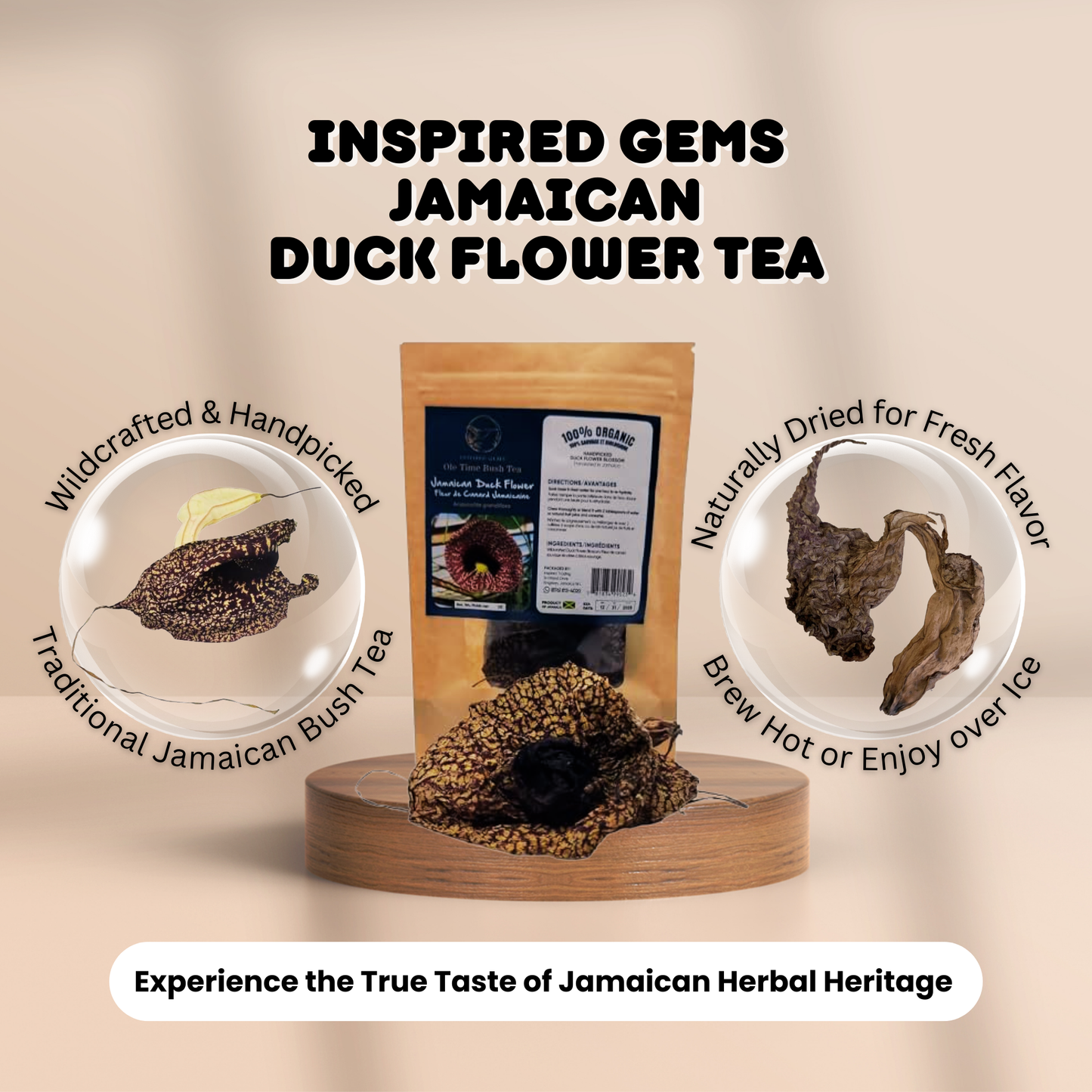 Jamaican Duck Flower Tea – Wildcrafted Herbal Tea from Jamaica – 100% Handpicked – Whole Dried Flower (1 Flower) – Natural Wellness Herbal Blend – Inspired Gems