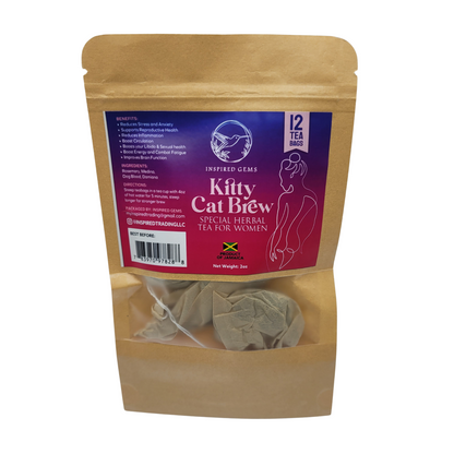 Kitty Kat Brew Tea – 100% Organic Jamaican Herbal Tea for Women (2-Pack, 24 Bags) | Supports Mood, Arousal & Female Vitality | Fevergrass, Damiana, Medina, Rosemary
