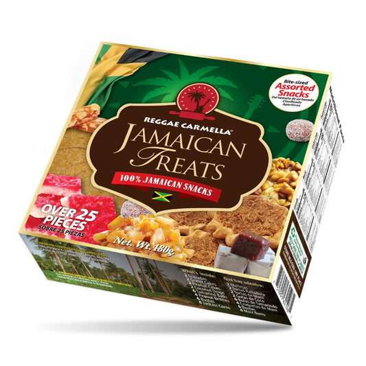 Reggae Carmella Jamaican Snacks Gift Box 480g – Authentic Island Treats Sampler with Peanut Brittle, Gizzada, Coconut Drops & More – Gourmet Jamaican Sweets for Gifting & Snacking – Freshly Sealed 100% Jamaican Made