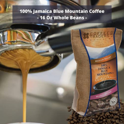 Coffee Traders 100% Jamaica Blue Mountain Coffee Beans – Premium Whole Bean Coffee – 16oz Bag – Rich, Smooth, and World-Famous Jamaican Coffee