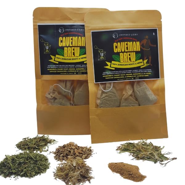 Caveman Brew – Jamaican Roots Herbal Tea – 2 Pack – Sarsaparilla, Chaney Root, Medina, Ra-moon & More Traditional Jamaican Herbs – Inspired Gems