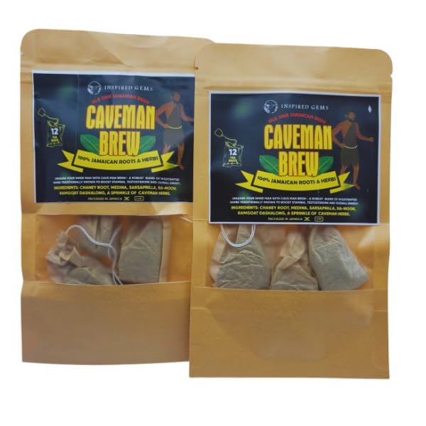 Caveman Brew – Jamaican Roots Herbal Tea – 2 Pack – Sarsaparilla, Chaney Root, Medina, Ra-moon & More Traditional Jamaican Herbs – Inspired Gems