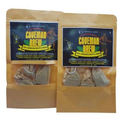Caveman Brew – Jamaican Roots Herbal Tea – 2 Pack – Sarsaparilla, Chaney Root, Medina, Ra-moon & More Traditional Jamaican Herbs – Inspired Gems