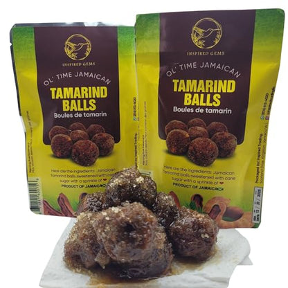Ol' Time Jamaican Tamarind Balls – Authentic Caribbean Snack – Sweet and Tangy Fruit Candy Treat – Traditional Jamaican Sweets Made with Real Tamarind – 2 Pack, 2 oz Each – Inspired Gems, Tamarind Balls, Tamarind Candy