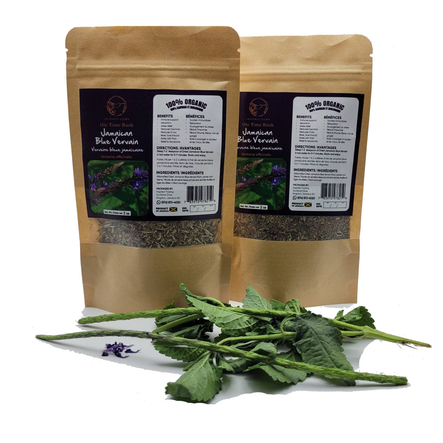 Jamaican Blue Vervain Tea – 2 Pack – Organic Handpicked Jamaican Blue Vervain Herb – Traditional Jamaican Bush Tea – 100% Natural Herbal Tea – Inspired Gems