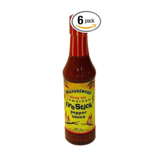 Walkerwood Jamaican Fire Stick Hot Pepper Sauce – 3.38 oz (6 Pack) – Authentic Caribbean Heat for Jerk Chicken, BBQ & Grilling – All-Natural & Organic