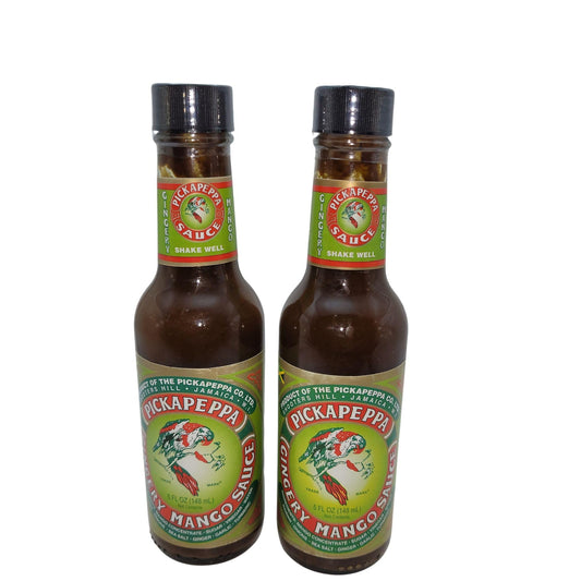 Real Jamaican Pickapeppa Sauce – Gingery Mango Flavor – 5oz Bottles (2-Pack) – Authentic Jamaican Condiment for Meats, Seafood & More