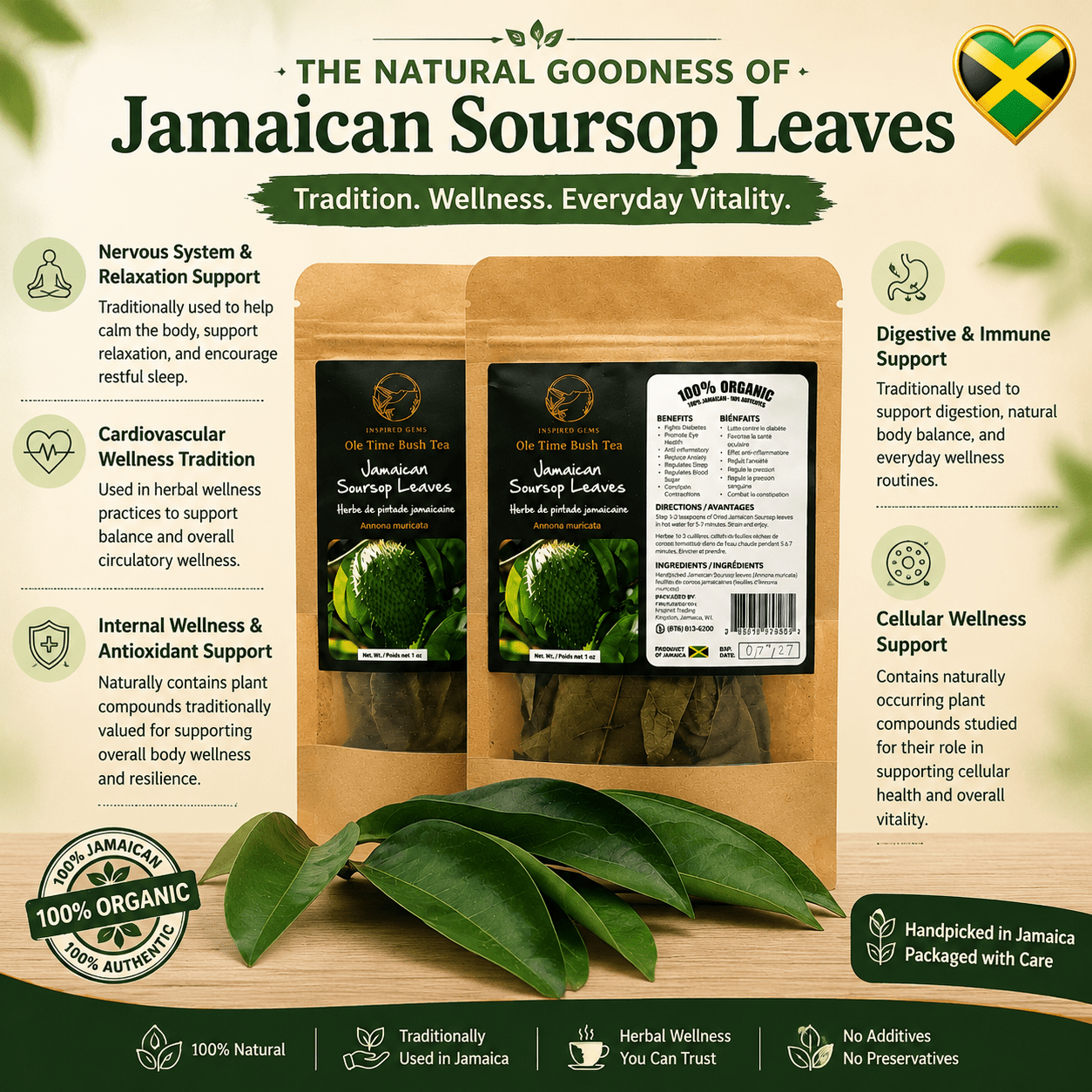 Authentic Jamaican Soursop Leaves | The Great Settler & Shield - Ship in 24hrs- Available in US & CA - Inspired Trading