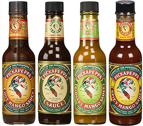 Pickapeppa Sauce Variety Pack – 4 Flavors (Brown, Hot Mango, Spicy Mango, Gingery Mango) – Authentic Jamaican Condiments – Sweet, Tangy & Spicy Caribbean Sauces – 5oz Bottles