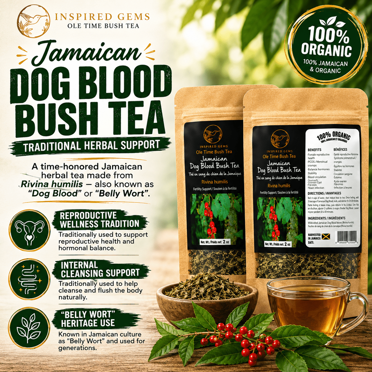 Jamaican Dog Blood Bush Tea | Reproductive Health-Fertility Tea -Avail in US & Canada - Inspired Trading
